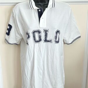 Polo by Ralph Lauren White and Navy Graphic Polo Shirt Boys XL